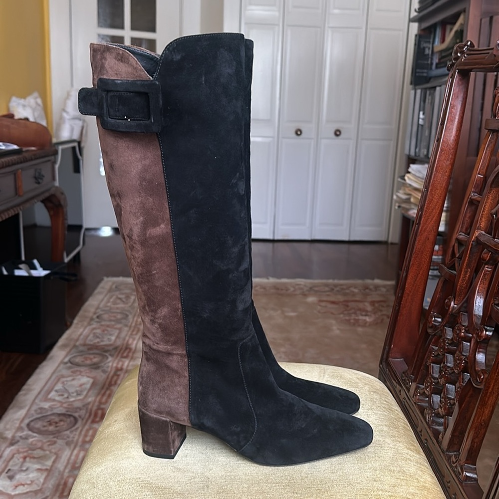 Roger Vivier Two Tone Black Brown Knee High Pull On Boots Size 39.5 US 9 - Picture 4 of 16